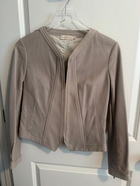 Tory Burch Perforated Leather Jacket - Taupe